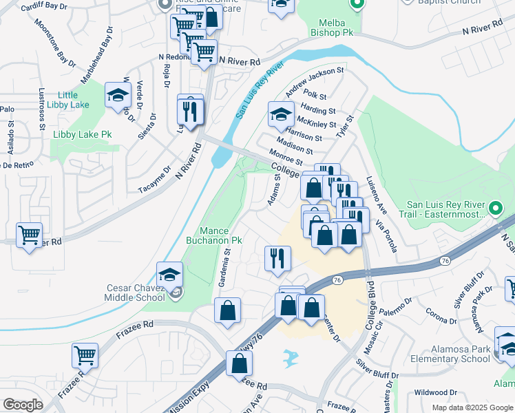 map of restaurants, bars, coffee shops, grocery stores, and more near 4843 Sumac Place in Oceanside