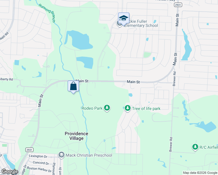 map of restaurants, bars, coffee shops, grocery stores, and more near 3330 Farm to Market Road 2931 in Aubrey