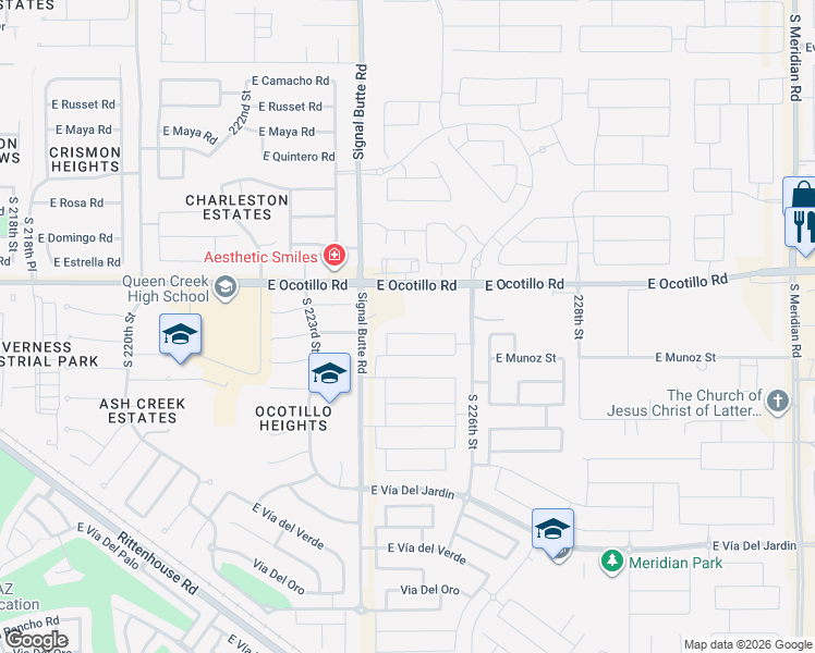 map of restaurants, bars, coffee shops, grocery stores, and more near 22484 East Duncan Street in Queen Creek