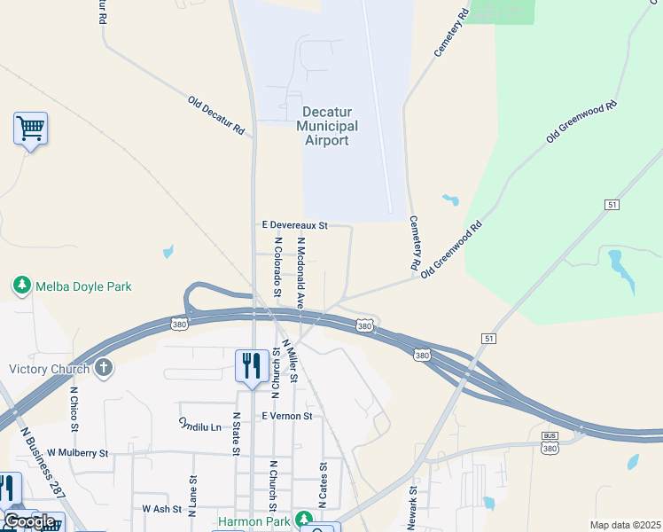 map of restaurants, bars, coffee shops, grocery stores, and more near 1704 North Cates Street in Decatur