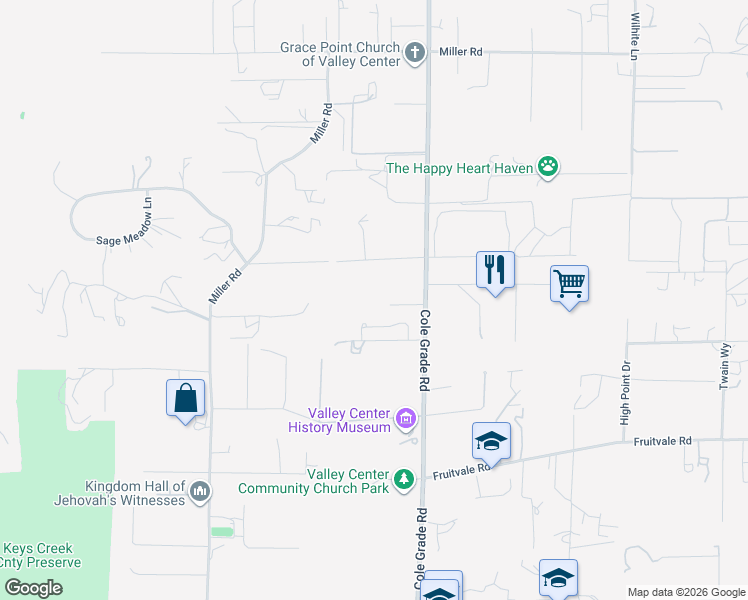 map of restaurants, bars, coffee shops, grocery stores, and more near 29406 Cole Grade Road in Valley Center