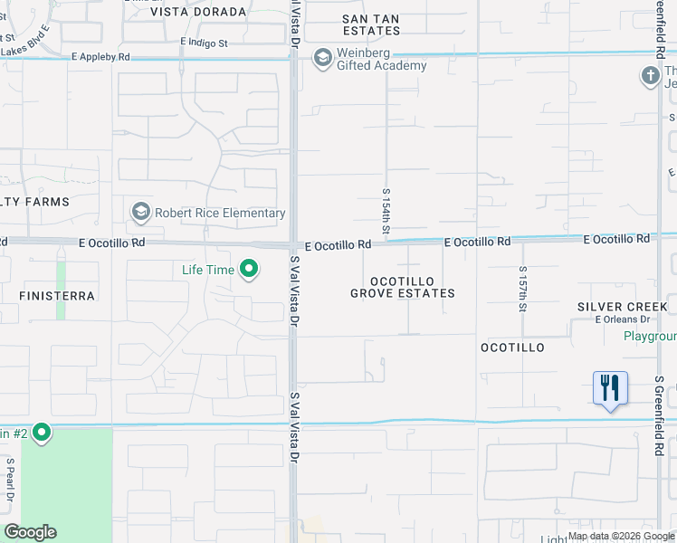 map of restaurants, bars, coffee shops, grocery stores, and more near 15311 East Ocotillo Road in Gilbert