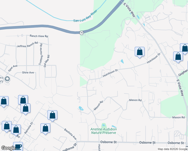 map of restaurants, bars, coffee shops, grocery stores, and more near 3028 Via Vista Del Rio in Vista