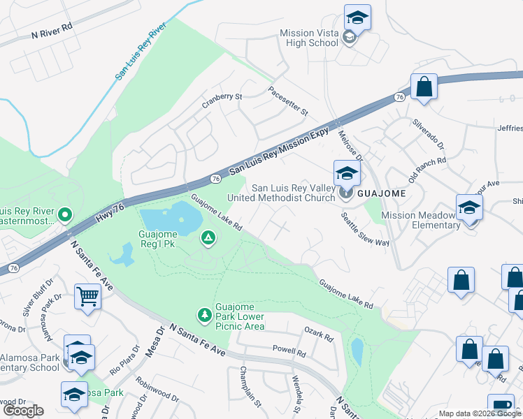 map of restaurants, bars, coffee shops, grocery stores, and more near 5432 Stirrup Way in Oceanside