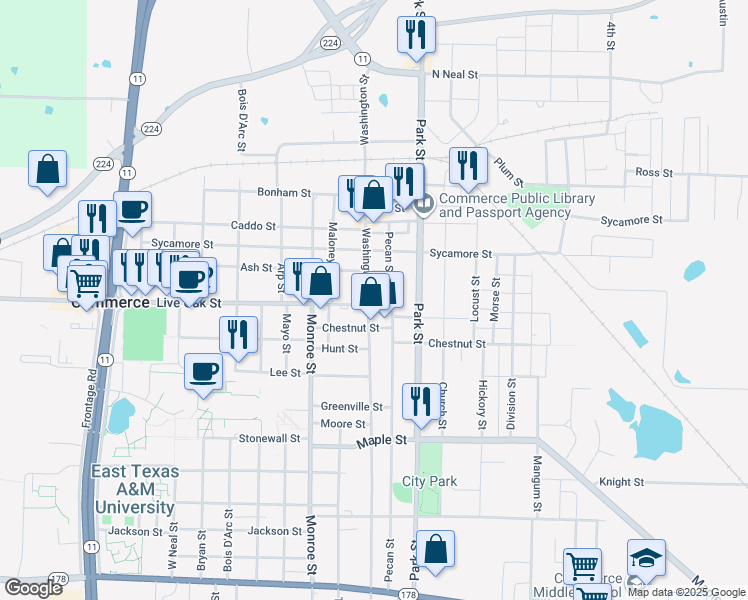 map of restaurants, bars, coffee shops, grocery stores, and more near in Commerce