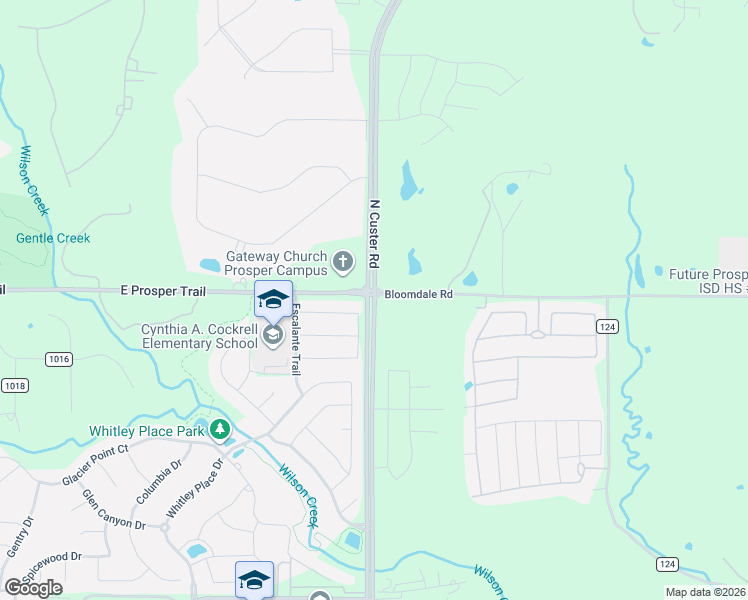 map of restaurants, bars, coffee shops, grocery stores, and more near North Custer Road in McKinney