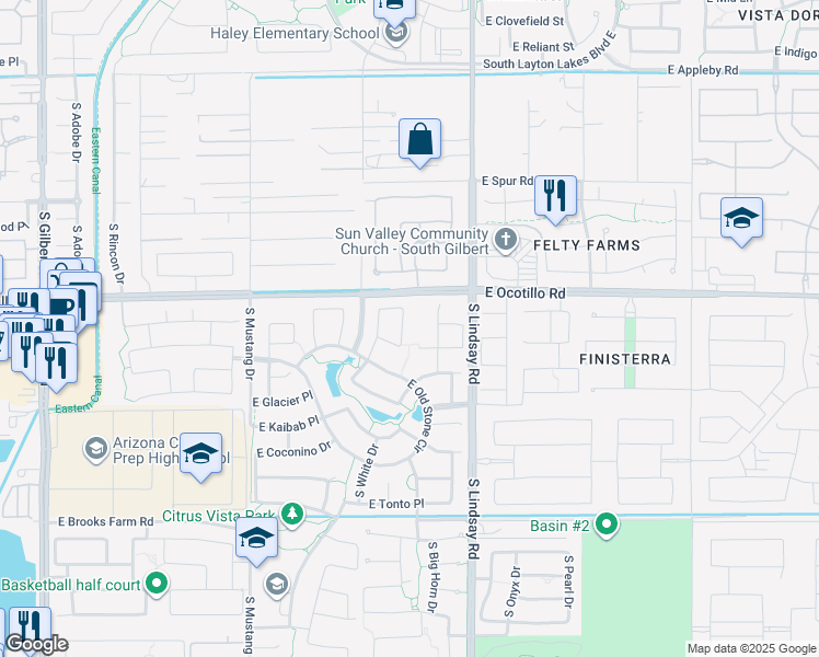 map of restaurants, bars, coffee shops, grocery stores, and more near 4059 South Mingus Drive in Chandler