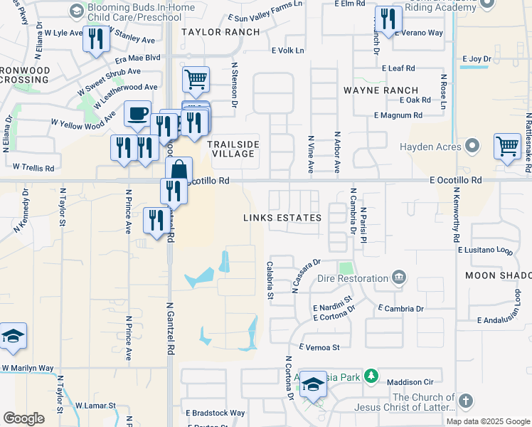 map of restaurants, bars, coffee shops, grocery stores, and more near 40532 North Eagle Street in San Tan Valley