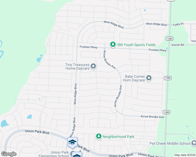map of restaurants, bars, coffee shops, grocery stores, and more near 1304 Stoneleigh Place in Aubrey