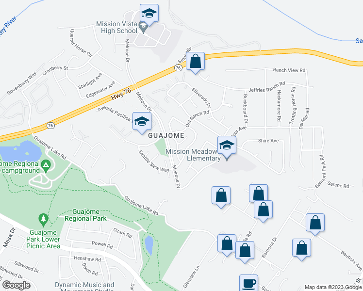 map of restaurants, bars, coffee shops, grocery stores, and more near 5605 Golden Trail Way in Oceanside