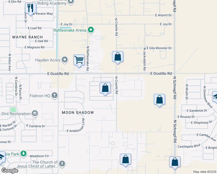 map of restaurants, bars, coffee shops, grocery stores, and more near 2519 East Meadow Chase Drive in San Tan Valley