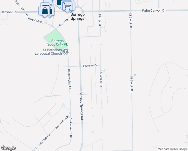 map of restaurants, bars, coffee shops, grocery stores, and more near 2731 Frying Pan Road in Borrego Springs