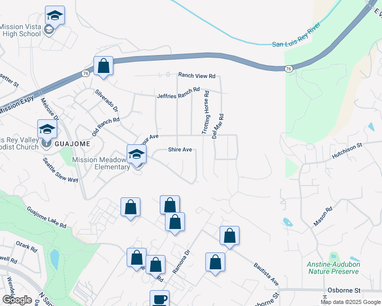 map of restaurants, bars, coffee shops, grocery stores, and more near 1651 Shire Avenue in Oceanside