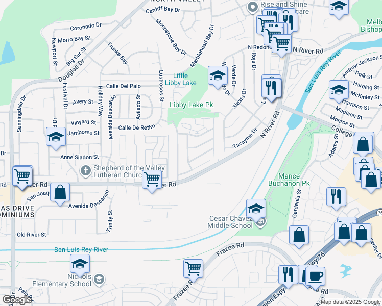 map of restaurants, bars, coffee shops, grocery stores, and more near 354 Calle Mariposa in Oceanside