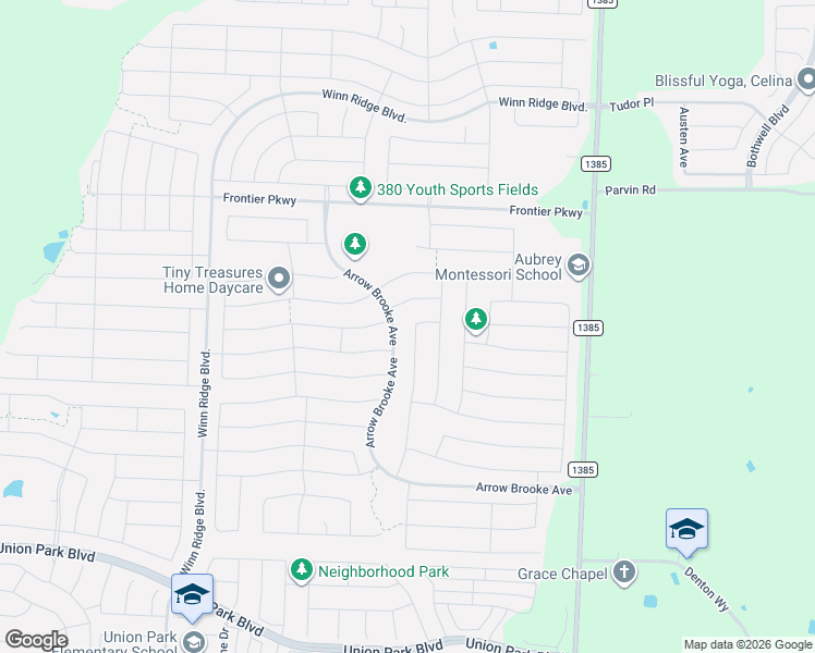 map of restaurants, bars, coffee shops, grocery stores, and more near 2909 Lakeside Drive in Aubrey