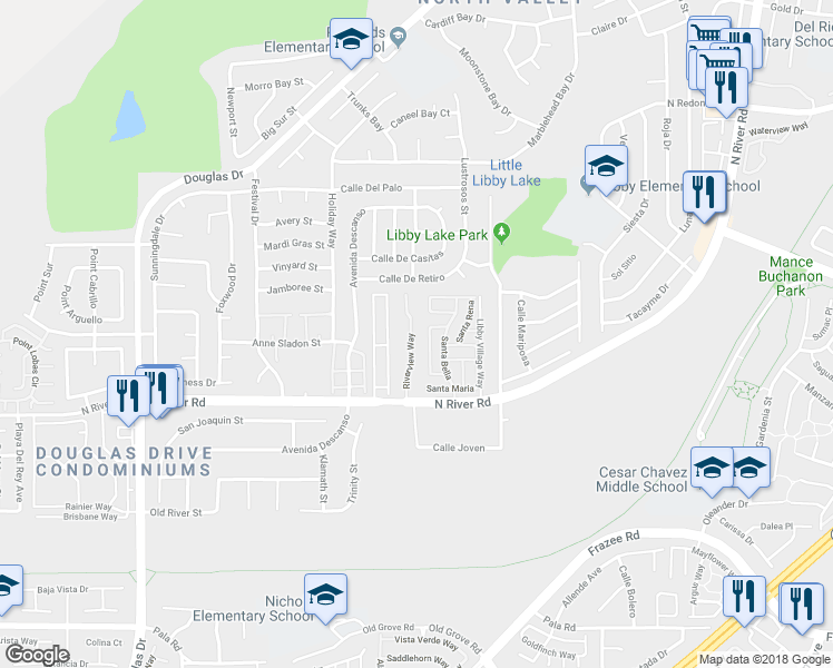 map of restaurants, bars, coffee shops, grocery stores, and more near 304 Riverview Way in Oceanside