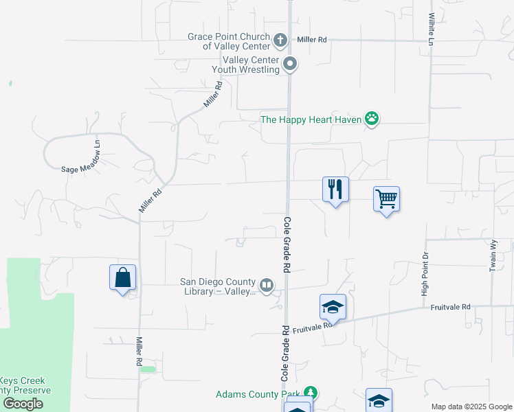 map of restaurants, bars, coffee shops, grocery stores, and more near in Valley Center