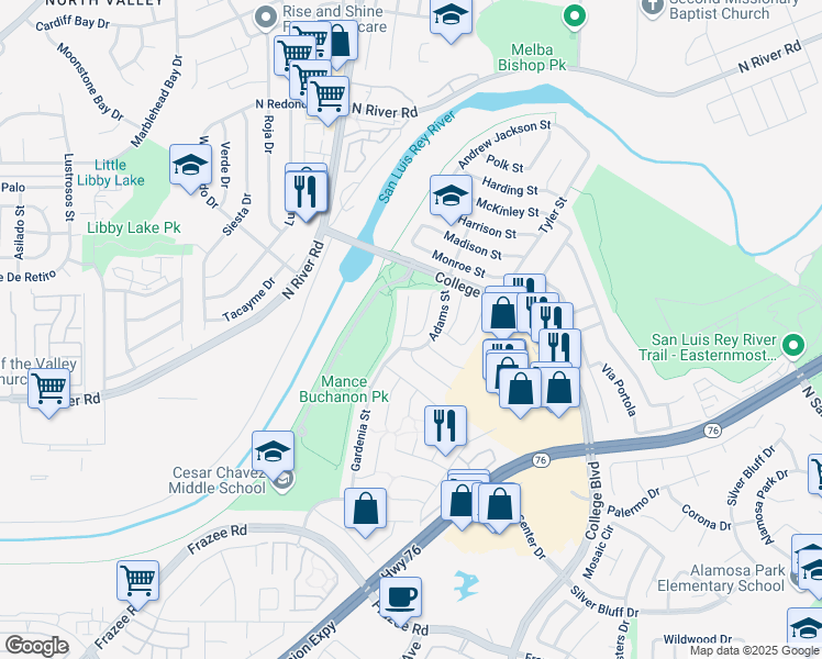 map of restaurants, bars, coffee shops, grocery stores, and more near 4844 Sumac Place in Oceanside