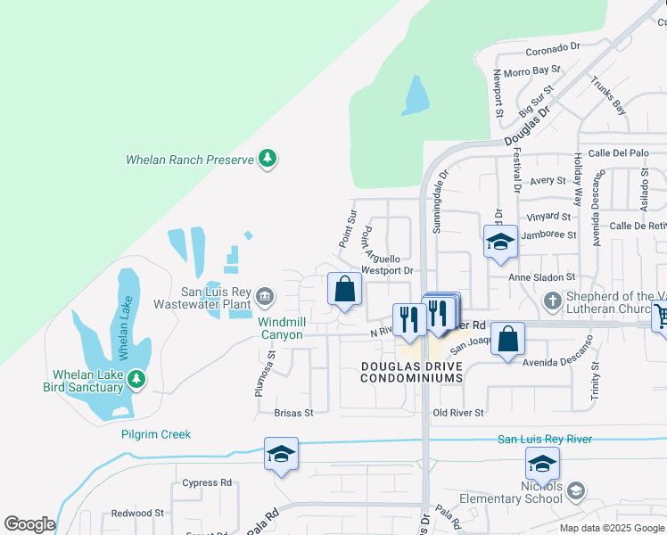 map of restaurants, bars, coffee shops, grocery stores, and more near 854 Dana Point Way in Oceanside