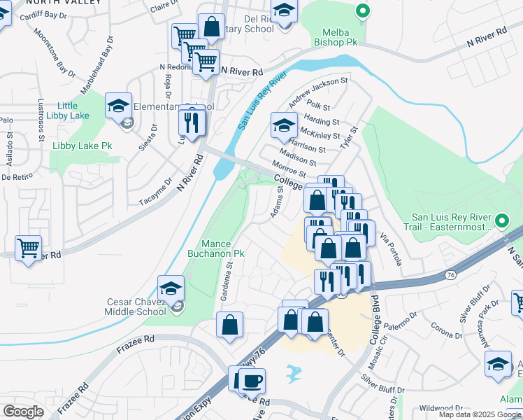 map of restaurants, bars, coffee shops, grocery stores, and more near 4856 Sumac Place in Oceanside