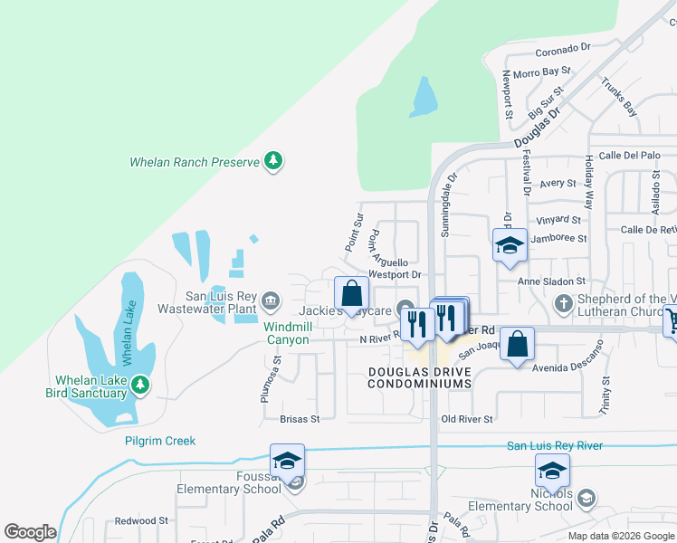 map of restaurants, bars, coffee shops, grocery stores, and more near 853 Dana Point Way in Oceanside