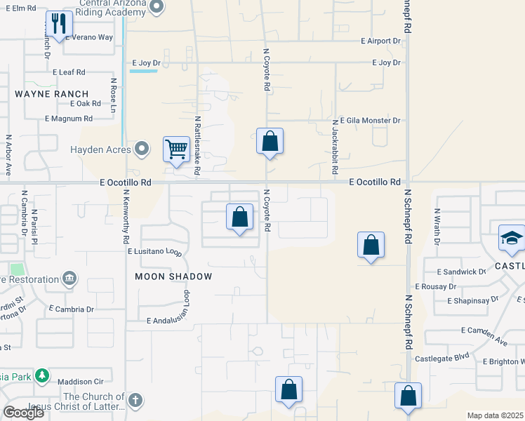 map of restaurants, bars, coffee shops, grocery stores, and more near 40611 North Glen Meadows Lane in San Tan Valley