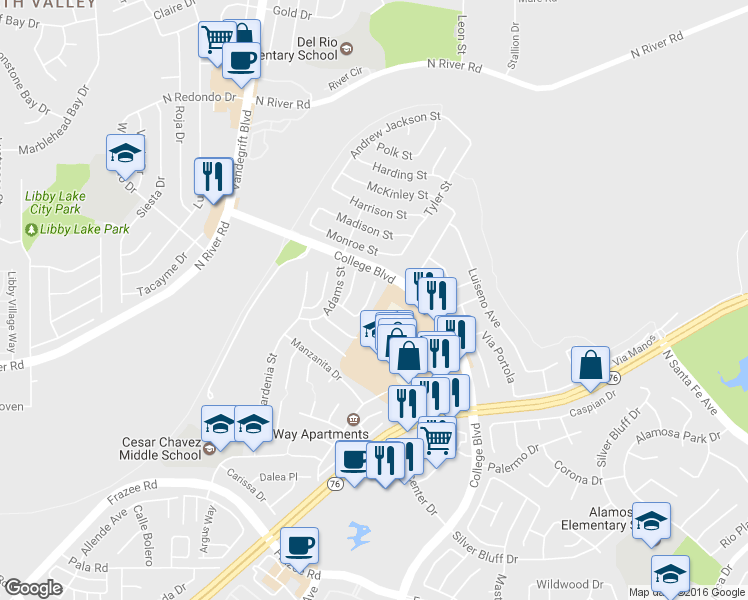 map of restaurants, bars, coffee shops, grocery stores, and more near 4881 Tarragon Drive in Oceanside