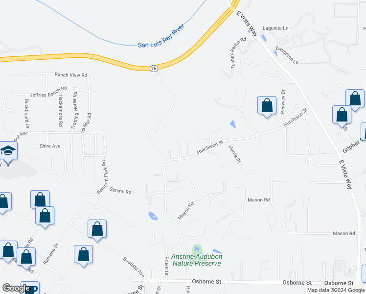 map of restaurants, bars, coffee shops, grocery stores, and more near 3028 Via Vista Del Rio in Vista