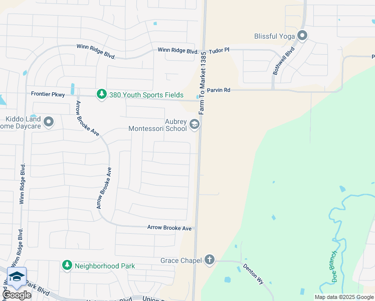 map of restaurants, bars, coffee shops, grocery stores, and more near 1941 Tomahawk Trail in Aubrey