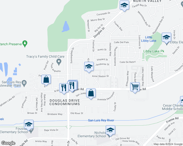 map of restaurants, bars, coffee shops, grocery stores, and more near 217 Festival Drive in Oceanside