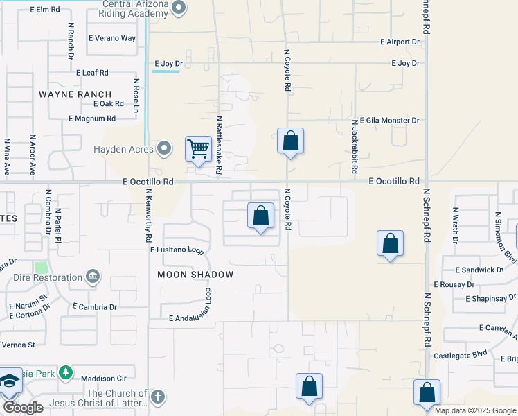 map of restaurants, bars, coffee shops, grocery stores, and more near 2462 East Meadow Chase Drive in San Tan Valley