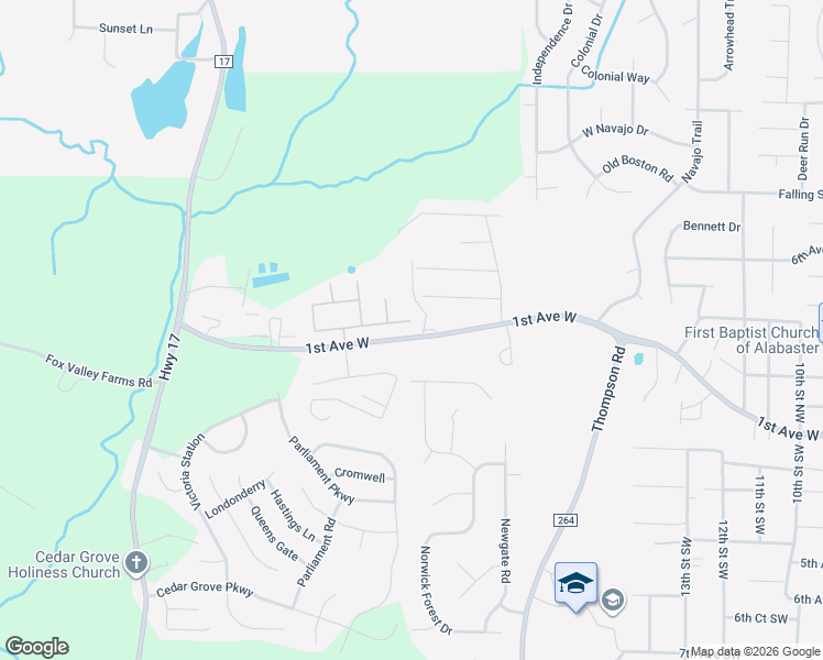 map of restaurants, bars, coffee shops, grocery stores, and more near 205 Stoney Trail in Alabaster