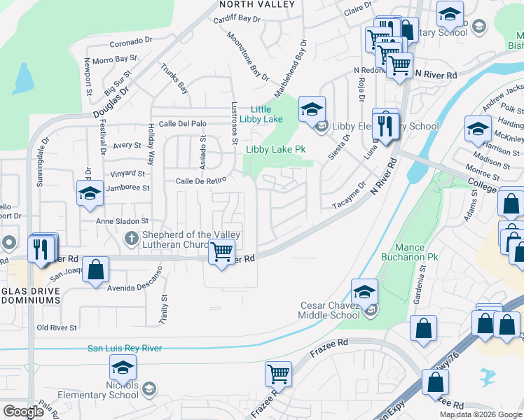 map of restaurants, bars, coffee shops, grocery stores, and more near 370 Calle Montecito in Oceanside