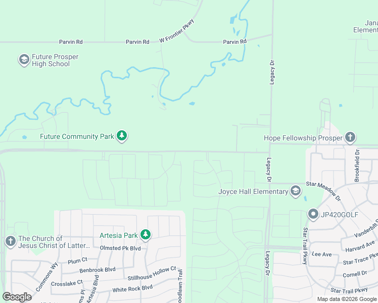 map of restaurants, bars, coffee shops, grocery stores, and more near 16877 Prosper Road in Prosper