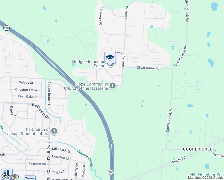map of restaurants, bars, coffee shops, grocery stores, and more near 3600 Kings Row in Denton