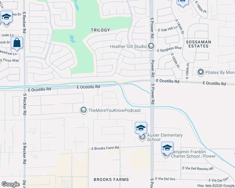 map of restaurants, bars, coffee shops, grocery stores, and more near 17834-17876 East Brooks Farm Road in Queen Creek