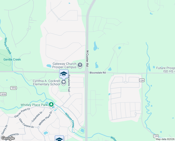 map of restaurants, bars, coffee shops, grocery stores, and more near North Custer Road in McKinney