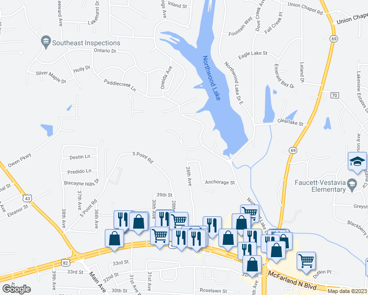 map of restaurants, bars, coffee shops, grocery stores, and more near Trace Crossing in Northport