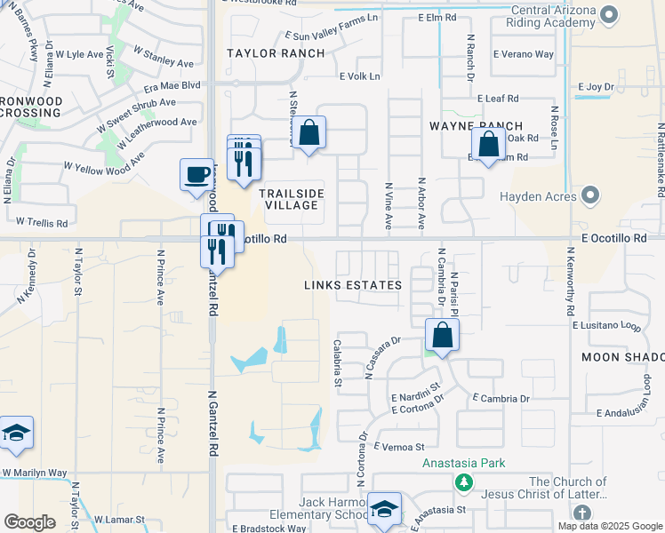 map of restaurants, bars, coffee shops, grocery stores, and more near 40532 North Eagle Street in San Tan Valley
