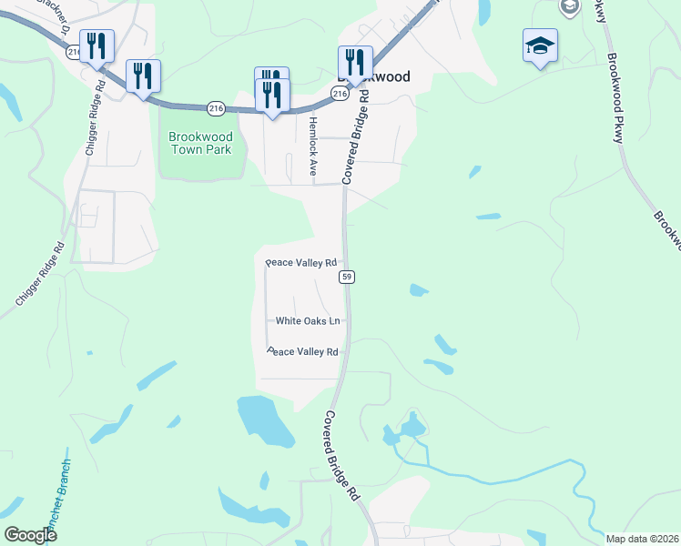 map of restaurants, bars, coffee shops, grocery stores, and more near 12730 Covered Bridge Road in Brookwood