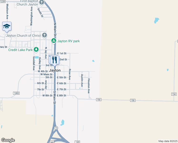 map of restaurants, bars, coffee shops, grocery stores, and more near 169 Houston Avenue in Jayton