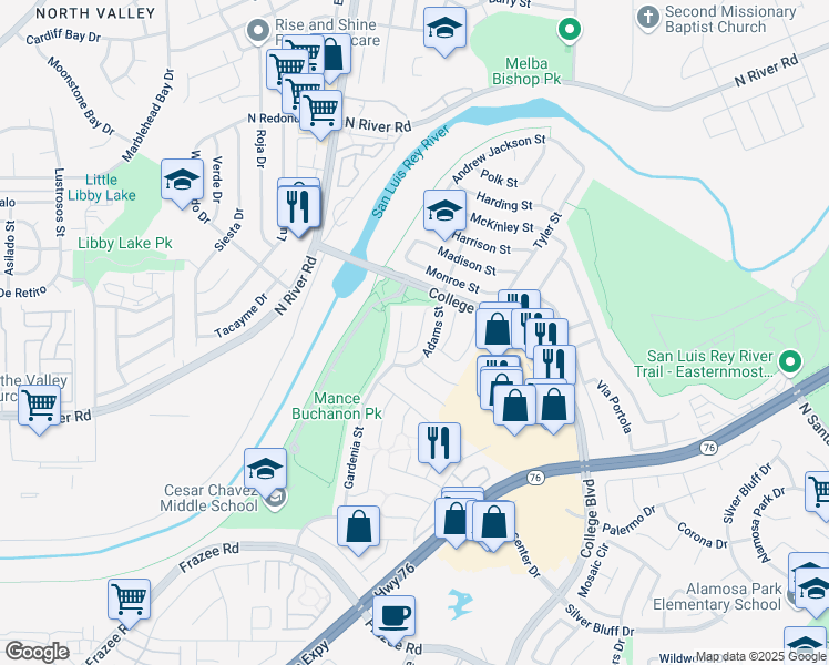 map of restaurants, bars, coffee shops, grocery stores, and more near 4844 Sumac Place in Oceanside