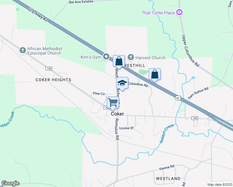 map of restaurants, bars, coffee shops, grocery stores, and more near 11626 Westwood School Road in Coker