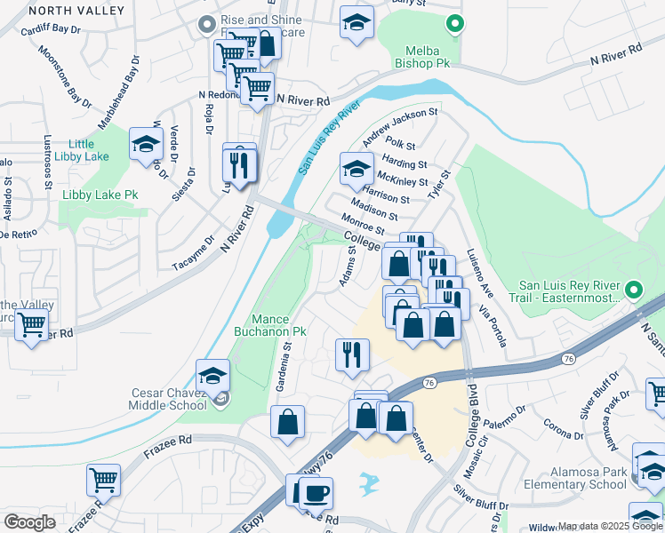map of restaurants, bars, coffee shops, grocery stores, and more near 4876 Sumac Place in Oceanside
