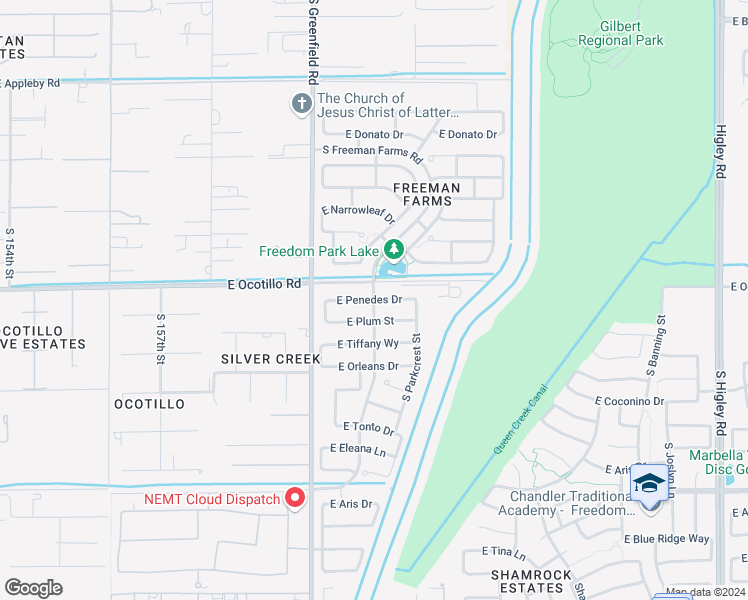 map of restaurants, bars, coffee shops, grocery stores, and more near 2511 East Penedes Drive in Gilbert
