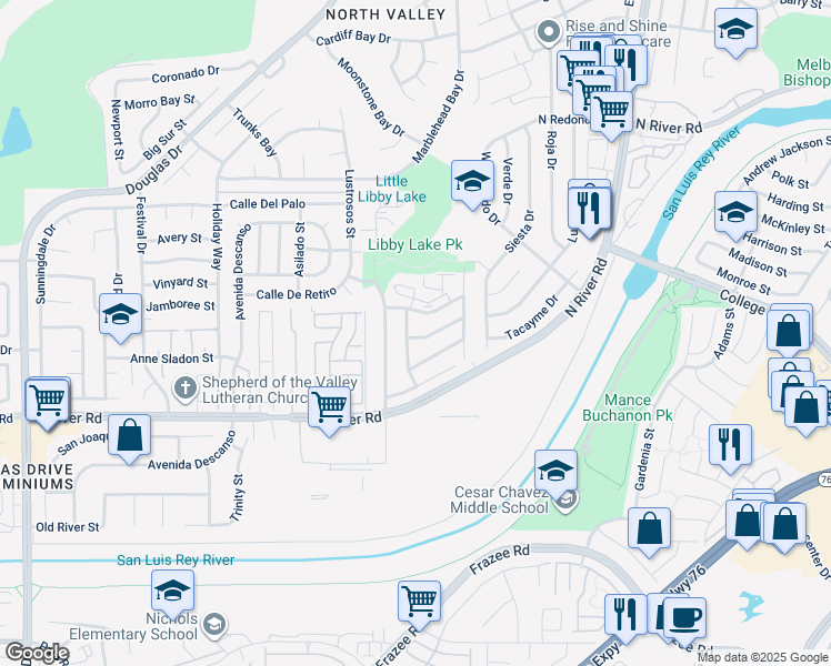 map of restaurants, bars, coffee shops, grocery stores, and more near 354 Calle Mariposa in Oceanside