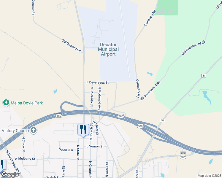map of restaurants, bars, coffee shops, grocery stores, and more near 1704 North Cates Street in Decatur