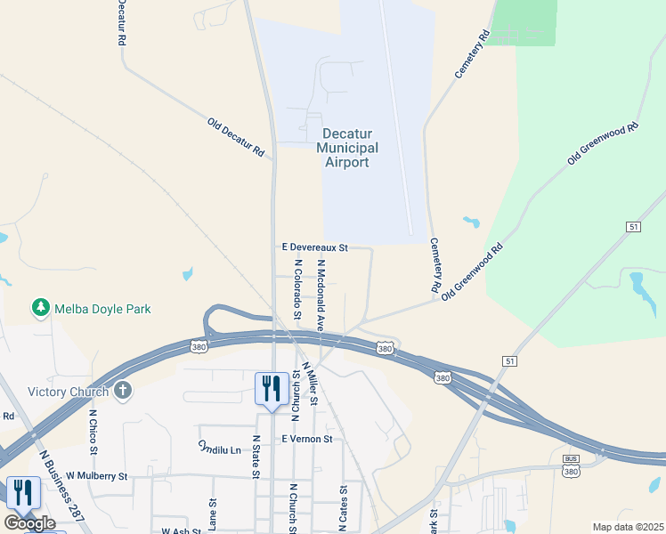 map of restaurants, bars, coffee shops, grocery stores, and more near 1705 North Mcdonald Avenue in Decatur