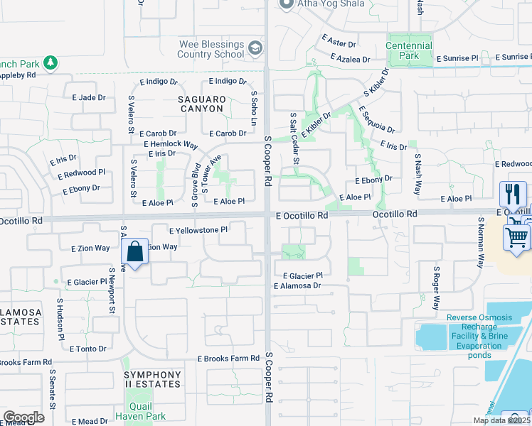 map of restaurants, bars, coffee shops, grocery stores, and more near E Ocotillo Rd & S Cooper Rd in Chandler