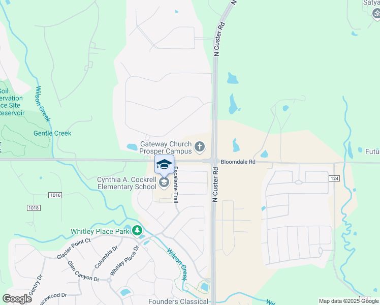 map of restaurants, bars, coffee shops, grocery stores, and more near 4255 East Prosper Trail in Prosper